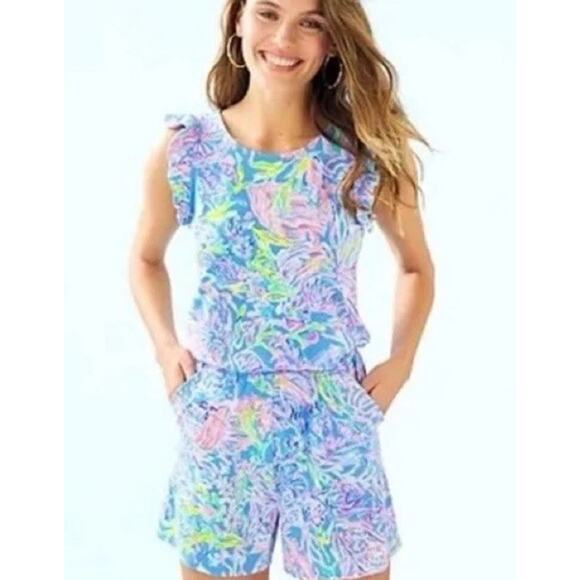 Lilly Pulitzer Romper Blue Size Small Sleeveless Stretch Coastal Beach Travel - Picture 1 of 8